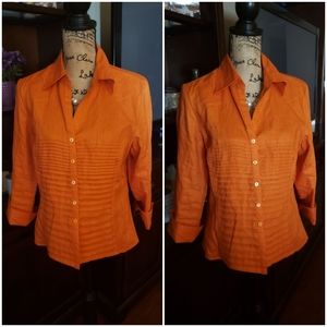 🧡 NWT Tracy M Orange Linen Blouse Size XL